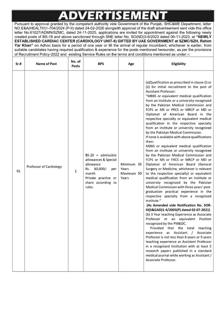 Sheikh Zayed Medical College/Hospital Rahim Yar Khan